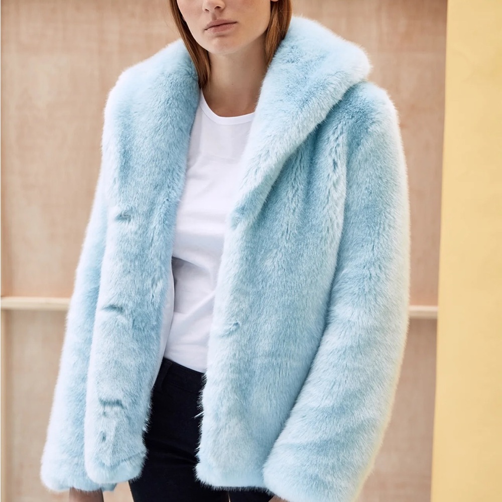 Couture Designer La Seine & Moi Faux Mink Fur Coat Jacket Blue XS S $405 - Picture 3 of 15